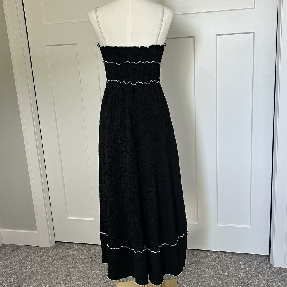See You Monday Women's LARGE Black Contrast Trim Midi Dress Spaghetti Strap EUC - Picture 3 of 11